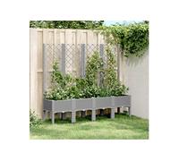 vidaXL Jardinière avec Treillis, Lit Surélevé, Bac à Fleurs, Pot de Plantes, Boîte à Fleurs Jardin Patio Terrasse Extérieur, Gris Clair PP