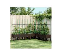 vidaXL Jardinière avec Treillis, Lit Surélevé, Bac à Fleurs, Pot de Plantes, Boîte à Fleurs Jardin Patio Terrasse Extérieur, Marron PP