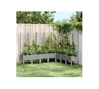 Jardinière avec Treillis, Lit Surélevé, Bac à Fleurs, Pot de Plantes, Boîte à Fleurs Jardin Patio Terrasse Extérieur, Gris Clair PP