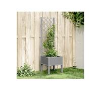 Plantenbak met latwerk 40x40x142 cm polypropeen lichtgrijs367917