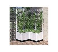 vidaXL Jardinière avec treillis – Bac à fleurs surélevé PP Blanc 80x80x136 cm