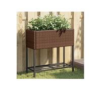 Plantenbakken met schap 2 st 70x28x70 poly rattan bruin3210511