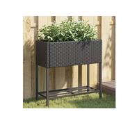 Plantenbakken met schap 2 st 70x28x70 poly rattan zwart3210510