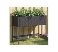 Plantenbakken met schap 2 st 90x40x75 poly rattan zwart3210507