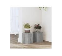 Plantenstandaards 2 st 15x15x20 cm bewerkt hout grijs sonoma852893