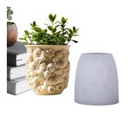 Planter Mold, 3D Daisy Relief Casting Mold, 3.94x3.58 inches Cement and Plaster Form System with Floral Texture Design, Sturdy Craft Mould, Decorative Pot Making with Artistic Style, DIY Use