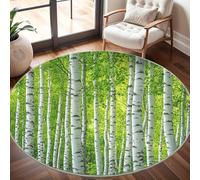 Planter Une ForêT de Bouleaux Tapis Rond 80 cm Intérieur & Extérieur Doux Antidérapant Lavable en Machine, Vert Tapis Décoratif de Style Moderne pour Salon Chambre Salle à Manger