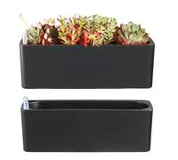 Planterhoma Lot de 2 Pots de Fleurs rectangulaires en Plastique à Auto-Irrigation avec Trous de Drainage pour Rebord de fenêtre, pour intérieur et extérieur, Noir, 39,6 x 13,7 cm