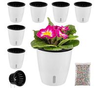 Planterhoma Lot de 6 Pots de Fleurs Auto-arrosants pour Plantes d'intérieur de 12,7 cm avec indicateur, Pot Noir à mèche avec Trous de Drainage, pour orchidée, Lierre du Diable, Blanc