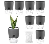 Planterhoma Lot de 8 Petits Pots de Fleurs à arrosage Automatique pour Plantes d'intérieur et d'extérieur, 8,1 cm, avec Pierres décoratives, Gris