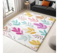 Plantes À L'Aquarelle Feuilles De GraffitiTapis Salon 80 x 150 cm Blanc Lavable en Machine Tapis Antidérapant à Poils Courts - Facile à Entretenir pour Salon Salle à Manger Bureau à Domicile