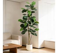 Plantes Artificielle Figuier à Feuilles Intérieur - 180cm Fausse Plante Grande Décoratives avec Jardinière Blanche pour la Décoration de la Maison, Bureau, Salle de Séjour etc.