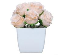 Plantes artificielles en pot de lavande et de rose pour décoration de maison ou de bureau, arrangement de fleurs en soie dans un pot en plastique, 20 à 30 cm de haut, violet/blanc/rose (O)