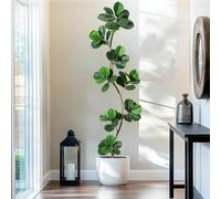 Plantes artificielles, fausses plantes, figuier lyre artificiel avec pot blanc, arbre artificiel, grandes plantes en plastique, plantes artificielles pour intérieur et extérieur, décoration de chambre
