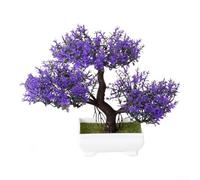 Plantes artificielles pour la décoration de la maison, trois fourches en pin, bonsaï artificiel en pot, fausse plante décorative verte miniature (violet)
