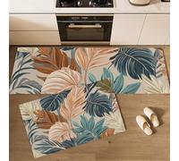 Plantes De La Jungle Lot De 2 Tapis De Cuisine Illustration Feuille Monstera Antidérapant Tapis De Cuisine Antidérapant Lavable Pour Couloir, Salon, Chambre À Coucher (Terre Cuite, 40×60Cm+40×120Cm)