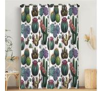 Plantes Désert Rideau Occultant à Oeillets, 140x260cm Lot de 2 Rideaux Opaque Cactus Plantes Succulentes Rideaux Thermique Isolant Anti UV Draperies Décoratif pour Dressing Salon Chambre, Vert Foncé