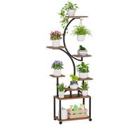 Plantes d'intérieur avec 3 lampes horticoles, étagère à plantes haute à 8 niveaux, roulettes pivotantes à 360°