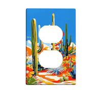 Plantes du désert - Plaque de protection pour interrupteur - Couleurs vives du sud-ouest pour décoration d'intérieur - Plaques murales thermoplastiques - Prise duplex simple de taille standard
