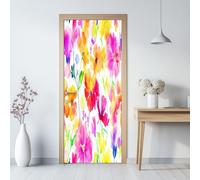 Plantes Et Fleurs Simples Sticker Porte Trompe l'oeil Effect 3D Intérieure Muraux PVC Stickers pour Décoration Mur Salon Cuisine Chambre Salle de Bain Papier Peint, 80 x 200 cm, Couleur