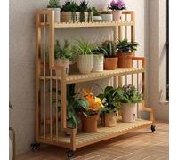 Plantes éTagèRe Support à plantes à 3 niveaux avec roulettes, étagères à plantes roulantes pour intérieur et extérieur, support à plantes en métal et bois pour plusieurs plantes, étagère à fleurs pour
