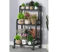 Plantes éTagèRe Support pour plantes d'intérieur, étagères à fleurs à plusieurs niveaux, étagère à fleurs à 3 niveaux en fer forgé avec roulettes verrouillables, étagère de rangement pour plantes d'in