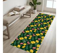 Plantes, Feuilles de Palmier Flamants Roses Tapis Couloir Long 80x350 cm Tapis Antidérapant Lavable, à Poils Courts, Fleurs et Feuilles Paillasson Interieur Entree pour Chambre à Coucher, Salon