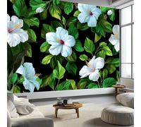 Plantes Fleurs D'Hibiscus Feuilles Vertes Murale Photo Papier Peint 250 x 175 cm Intissé Tableaux Poster Mural Tapisserie, Noir Papier Peint Panoramique Salon Maison Appartement Décorative Tenture
