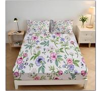 Plantes Florales Drap Housse Microfibre 90x190x30cm Housse De Matelas 30 Cm Profondeur pour Matelas épais, Art De L'Aquarelle Draps Housses Doux, Multicolore
