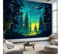 Plantes Forestières Lucioles Papier Peint Panoramique 350(L) x 256(H) cm, Papier Peint Intissé Poster Geant Mural Personnalisé Style Onirique Peinture Murale Tv Pour Salon Chambre Décoration