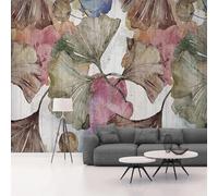Plantes Multicolores Dessinées À La Main Rétro Feuille De Ginkgo Papier Peint 3D Installation Facile Intissé Tapisserie Bureau Salon Canapé Chambre Décoration Murale-200cm×140cm