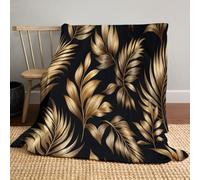 Plantes Tropicales De Luxe Couverture Flanelle, Douce et Confortable Couverture imprimée Feuilles Dorées, pour chambre d'enfant fille garçon Noir Couvertures, pour maison salon canapé 200x220 cm