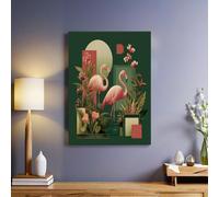 Plantes Tropicales Image sur Toile Fleurs et flamants rosesTableau Décoratif Imprimé avec Cadre 50 x 40 cm Art Wall Peinture Photo Affiche Image pour Garçons Filles Chambre Dortoir