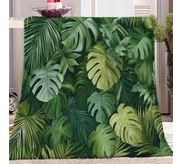 Plantes Tropicales Vertes Plaid Couverture Polaire Vert 200x220 cm Douce Moelleuse Flanelle Lit Jeté Canapé Convient Adultes et Enfants Rester Chaud Hiver,