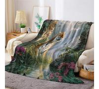 Plantes Vertes et Oiseaux Volants Plaid Polaire Tigre Animal 150 x 200 cm Couverture Peluche Douce et Légère, Chaude et Confortable pour Lit, Salon ou Chambre d’Enfant
