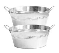 Planteur galvanisé, baignoire galvanisée, planteur galvanisé 2pcs grande baignoire galvanisée ronde avec poignées robustes 9,76x4,33 pouces baignoires en zinc pour la plantation, boissons fraîche, se
