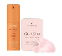 PLANTIFIQUE Gua Sha Visage et Corps en Pierre Véritable de Quartz Rose & Sérum Visage Vitamine C - Serum Anti Tache Collagene - 30 ml