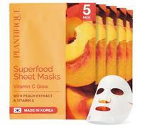 PLANTIFIQUE Masque en Tissu Visage Vitamin C Glow 5 Masques - Masques Revitalisants et Éclatants au Pêche et à la Vitamine C - Soins de la Peau Coréens pour Peau Terne