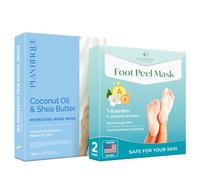 PLANTIFIQUE Masque Pied Peeling Vitamines - Chaussette Exfoliante Pieds très Secs et Abîmés - 2 PAIRES & Masque Hydratant Mains - Crème Réparatrice Peau Sèche pour les Mains - 4 GANTS