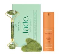 PLANTIFIQUE Rouleau de Jade et Gua Sha - Massage du Visage avec Guasha et Roller en Pierre Véritable & Sérum Vitamine C - Anti Tache Visage Collagene - 30 ml