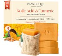 PLANTIFIQUE Turmeric & Kojic Acid Soap | Savon Visage & Corps au Curcuma avec Sac Filet | Testé en Laboratoire | Skincare Coréenne Anti-Tache | Savon Éclaircissant Peau Noire Efficace | 4 Barres
