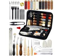 PLANTIONAL Outils de travail du cuir pour débutants : kit professionnel de travail du cuir avec fil ciré, poinçon, poinçon pour maroquinerie, cadeaux adultes 02