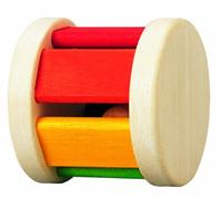 PlanToys Hochet Bébé - Rouleau Arc-en-Ciel - Hochet en Bois avec Son Doux en Roulant - Jouet en Bois pour Bébé dès 6 Mois - Cadeau de Naissance et Jeu de Motricité - Classique