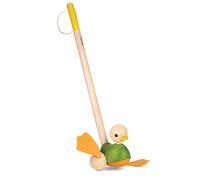 PlanToys Jouet à Pousser Canard - Animaux à Pousser en Bois dès 1 An - Canard en Bois Durable avec Bruit Flip-Flop - Jouet Éducatif pour Bébé