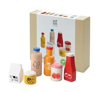 PlanToys Set Aliments en Bois Enfant - Accessoires Cuisine Enfant - Set Épicerie avec Bouteille d'Eau, Lait, Jus d'Orange, Ketchup, Confiture et Miel