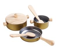 PlanToys Set d’Ustensiles de Cuisine en Bois - Accessoires Cuisine Enfant - Poêle, Casserole, Spatule et Cuillère - Jouet 2+ Ans