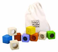 PlanToys Wooden 9 Piece Sensory Activity Blocks Learning & Development Toy (5531