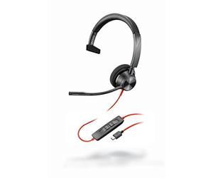Plantronics - Blackwire 3310 USB-C (Poly) - Micro-casque filaire monaural avec micro-perche - USB-C pour connexion à un PC et/ou Mac - Compatible avec Teams (certifié), Zoom et bien plus encore