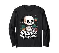 Plants not people Cute Skeleton with Potted Plants Introvert Manche Longue