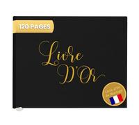Plantvibes Livre D'or de Mariage - 120 Pages de Papier de Qualité Supérieure, Papier épais, ne Presse pas, Avec Titre Doré - Idéal pour les Mariages, Anniversaires, Livre D'or Bapteme (Noir)